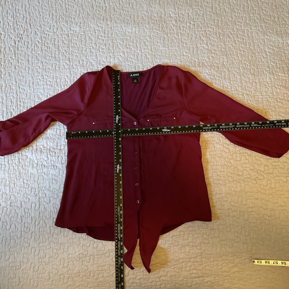 A. Byer Burgundy Front Tie Button Up Blouse Size M - Picture 7 of 7
